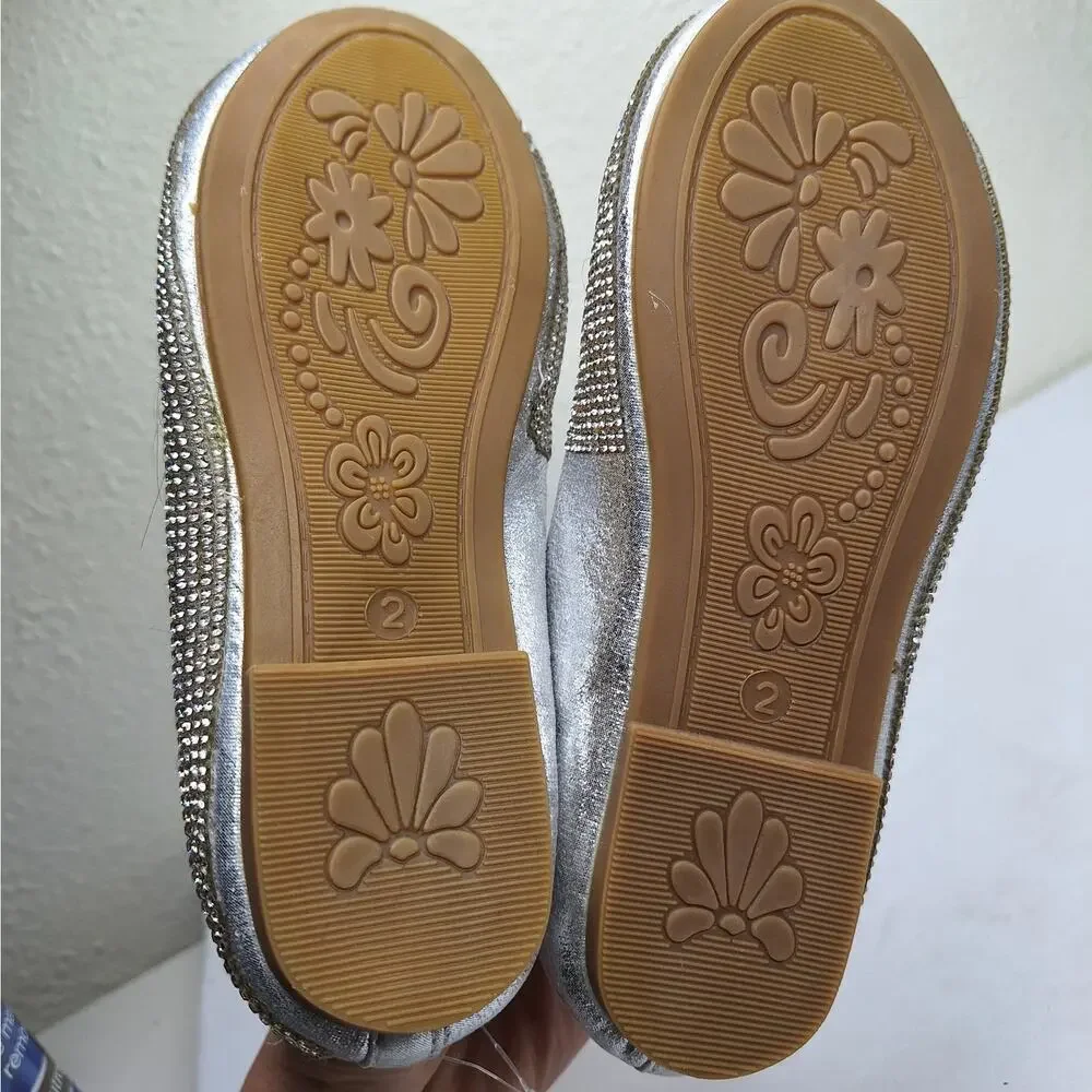 Nanette Lepore Girls Glitter Ballet Flats 2 Party Shoes Bling Rhinestone Bows